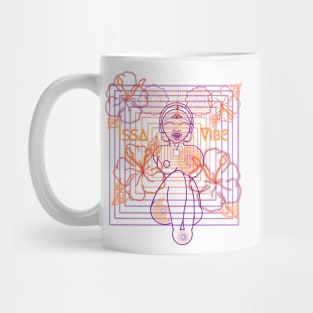 Psychedelic Issa Vibe Spacey Earth Girl (dark tan bg, purple and goldish orange variation) Mug